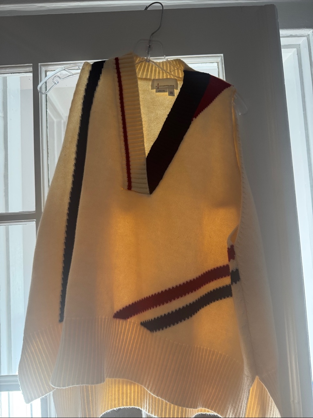 Anthropologie V-Neck Sweater Vest-Red Blue Stripe - vintage athletic feel - OS